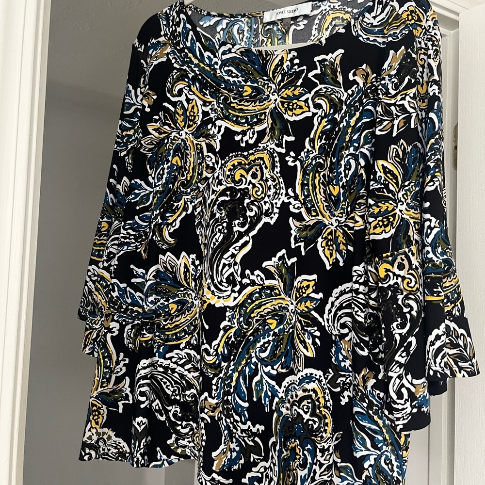 Jones Studio Blue and Yellow Patterned Top